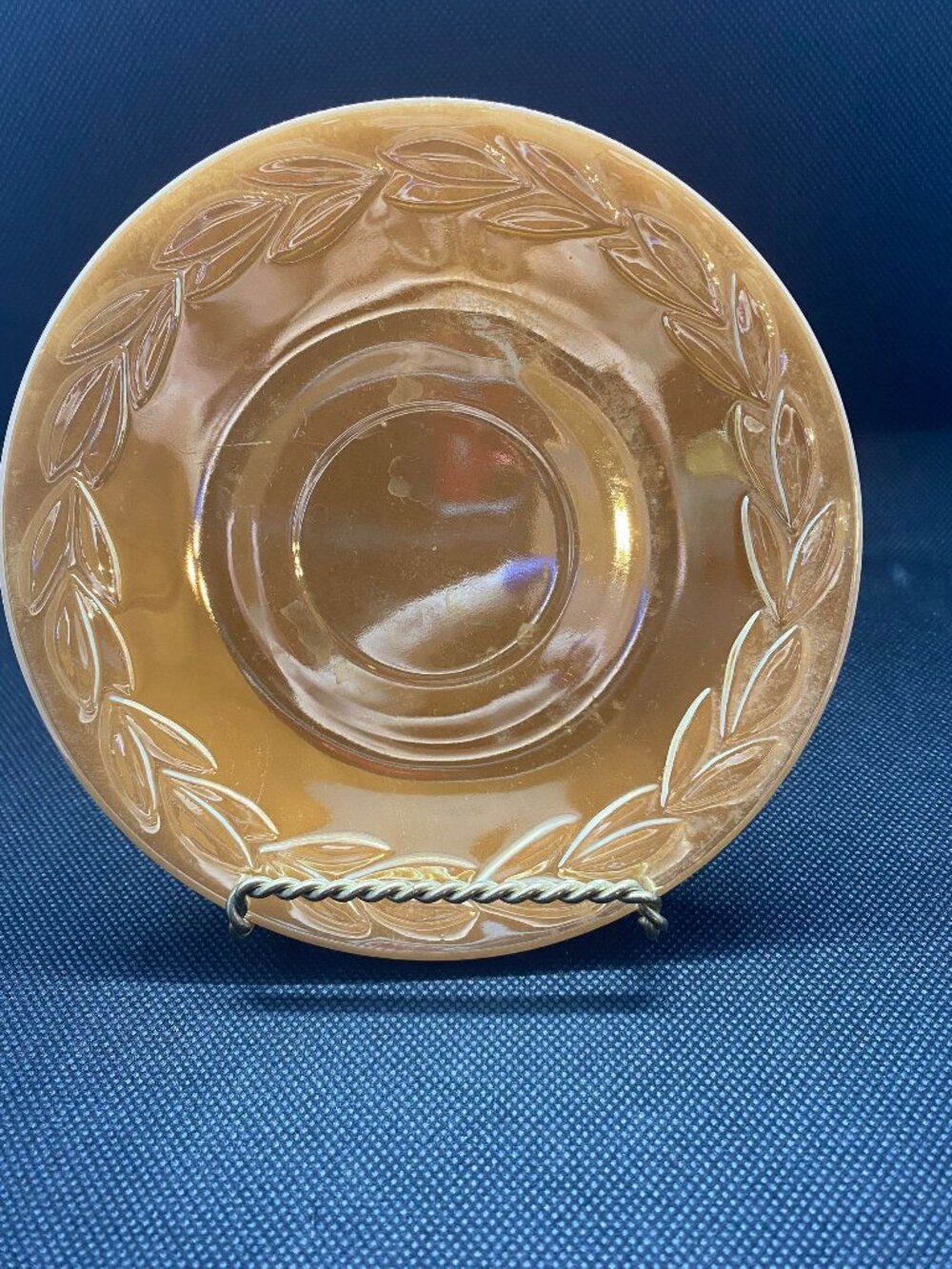 Fireking Carnival Glass Peach Lustre Laurel Leaf Saucer